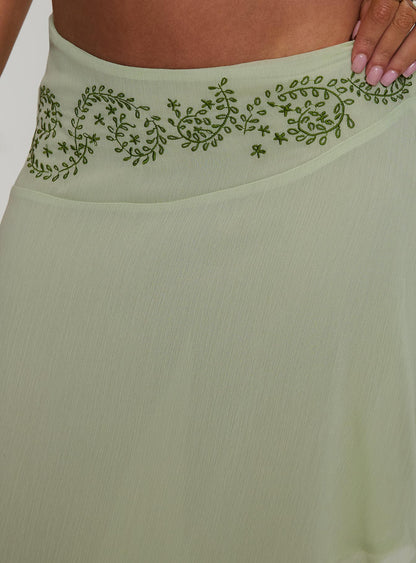 Pappilion Asymmetrical Midi Skirt Sage